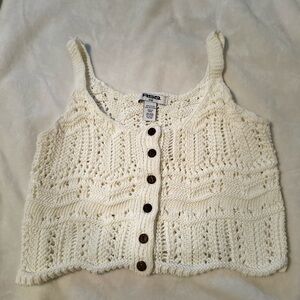 RSQ Ivory Knit Button-Up Tank